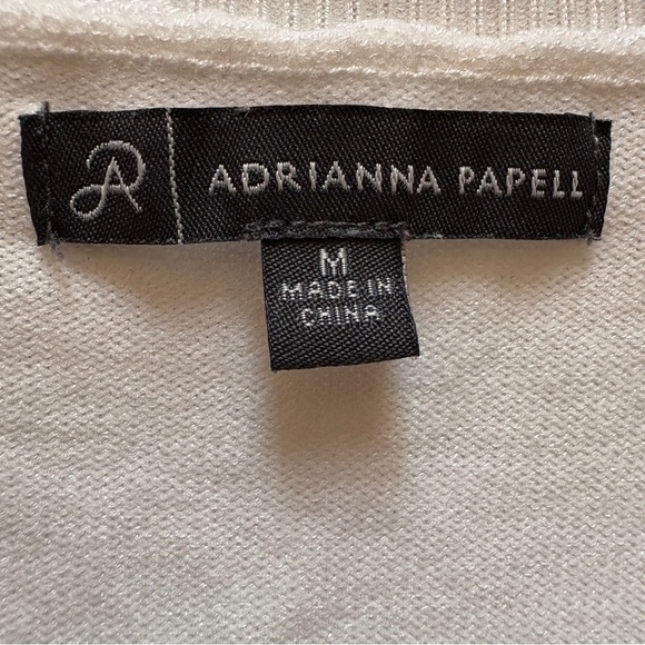 Adrianna Papell White V-Neck Blouse with Textured Sleeves - Picture 3 of 4